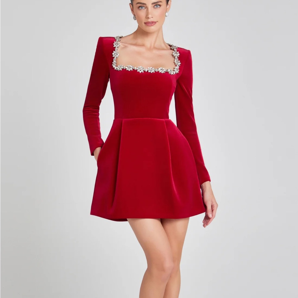 NADINE MERABI Red Long Sleeve Dress